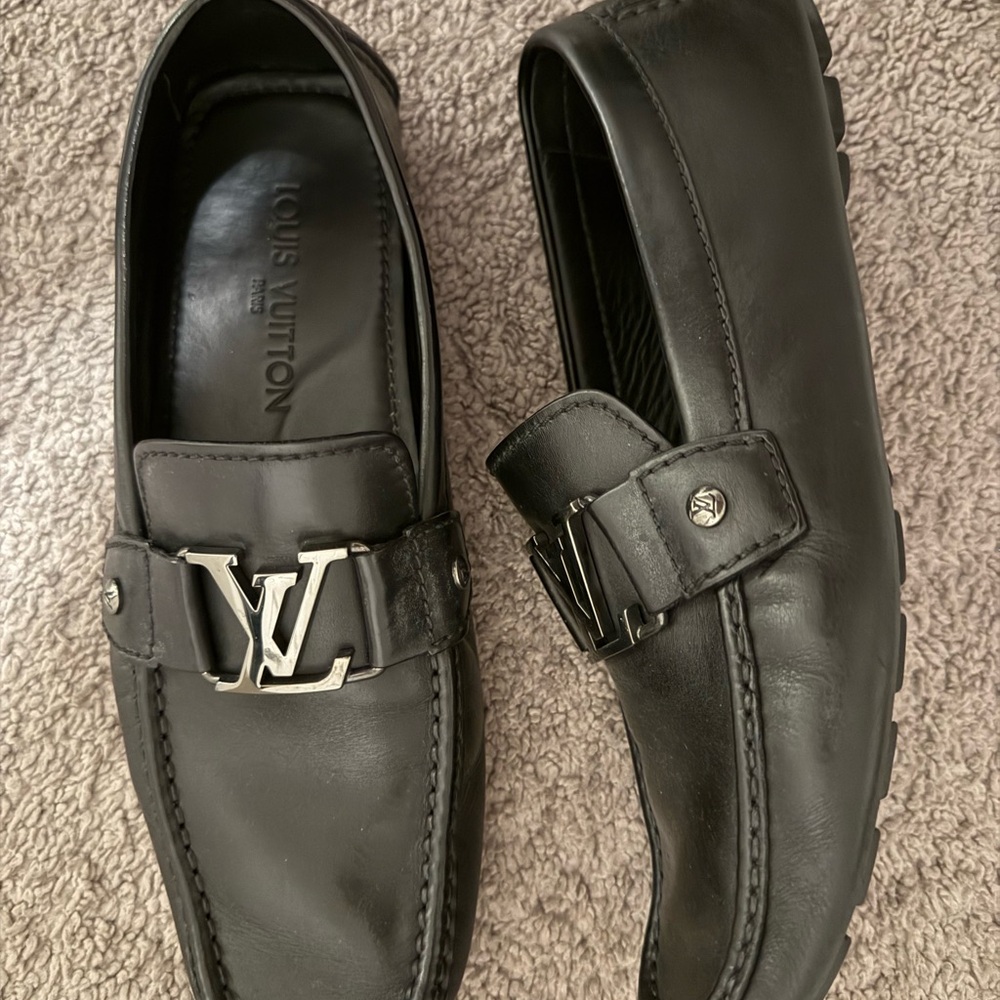 Louis Vuitton Black Leather Loafers with LV Logo - Picture 3 of 8